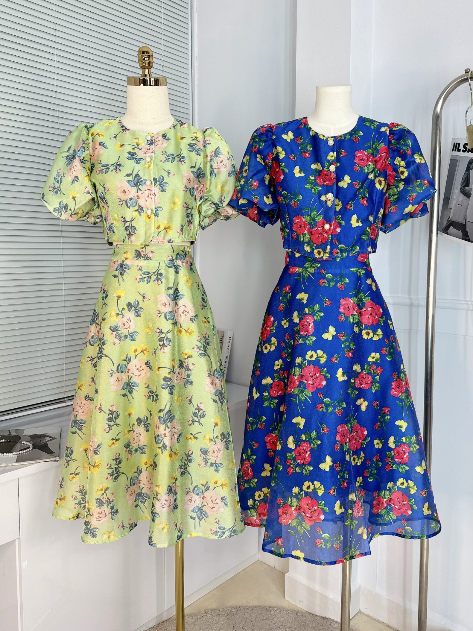 Set Váy Nữ Áo Tay Bồng Cổ Tròn Mix Chân Váy Midi Xòe Chất Tơ Sống Nhũ Đi Làm Đi Chơi MIMIX - CP5