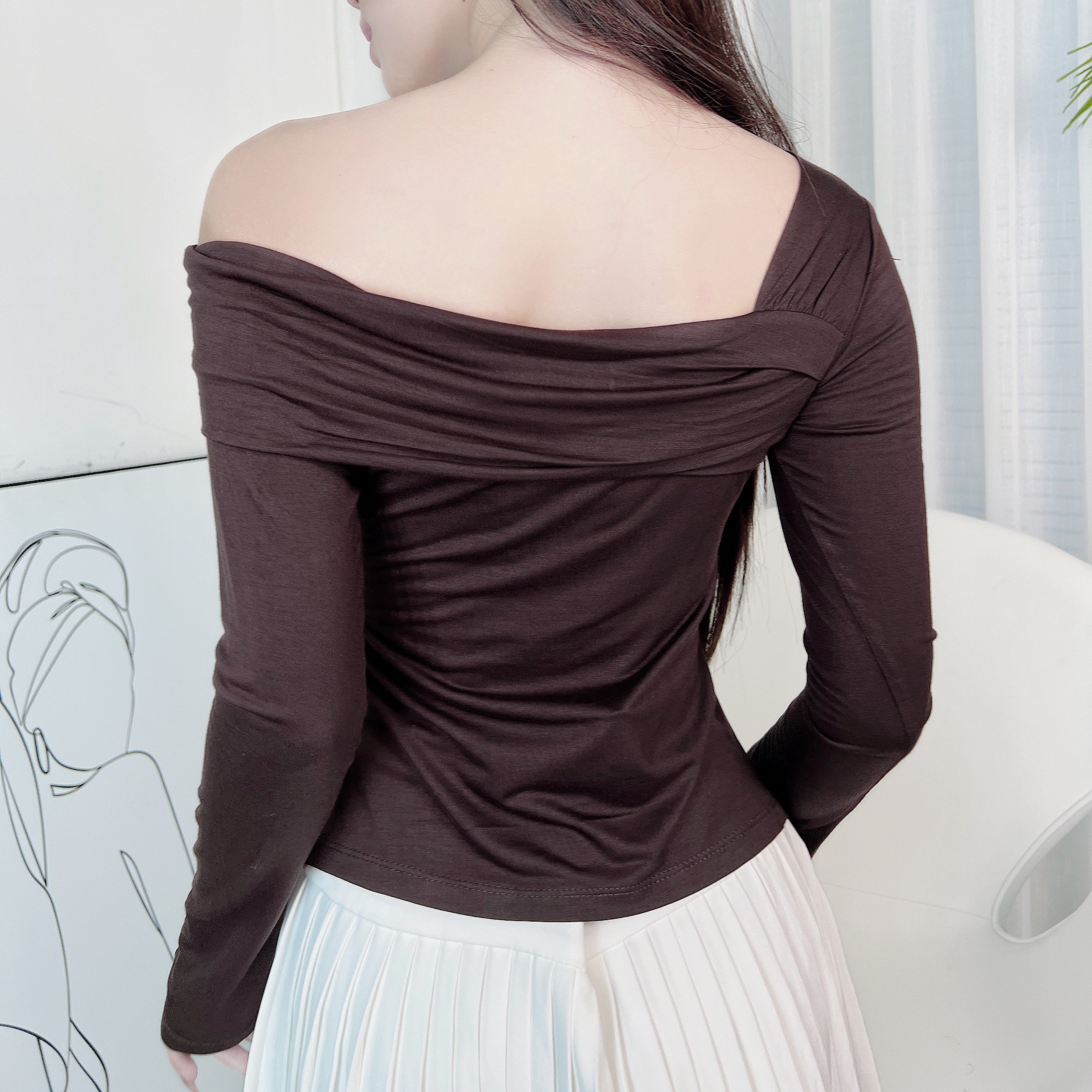 Áo Kiểu Nữ Trơn Tay Dài Lệch Vai Chất Thun Dẻo Đi Du Lịch MIMIX - DZ4