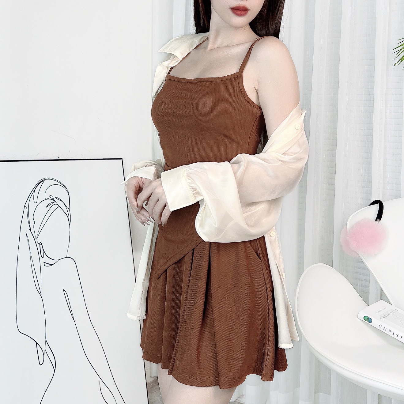 Set Bộ Trơn Nữ Trơn Áo 2 Dây Tà Nhọn Kèm Quần Váy Xếp Ly Chất Thun Tăm Nhuyễn Đi Du Lịch MIMIX - DY8