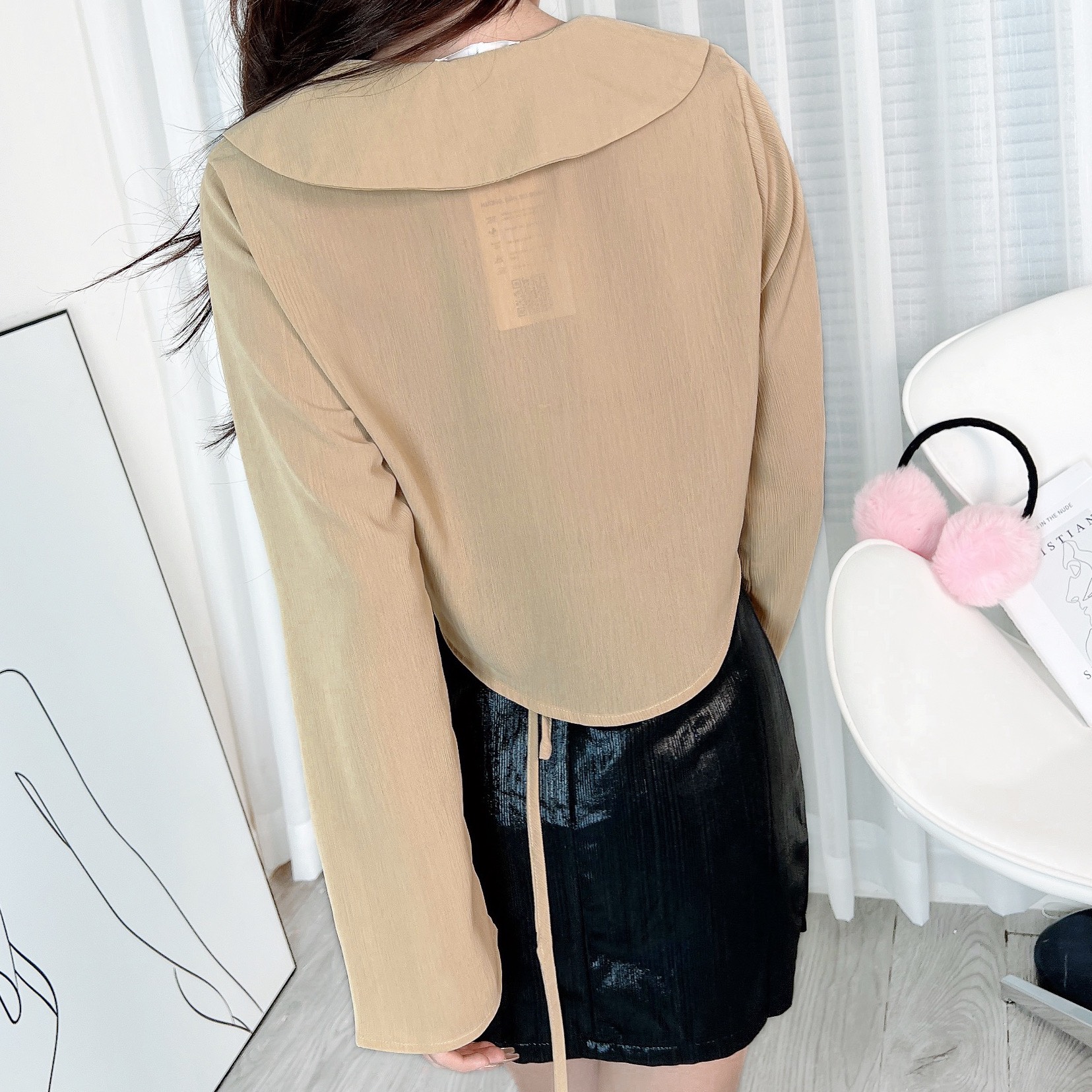 Áo Kiểu Nữ Sơ Mi Tay Loe Dài Phối Nút Bọc 3 Màu Nữ Tính Chất Tơ Vân Lụa Đi Làm Đi Chơi MIMIX - DO9