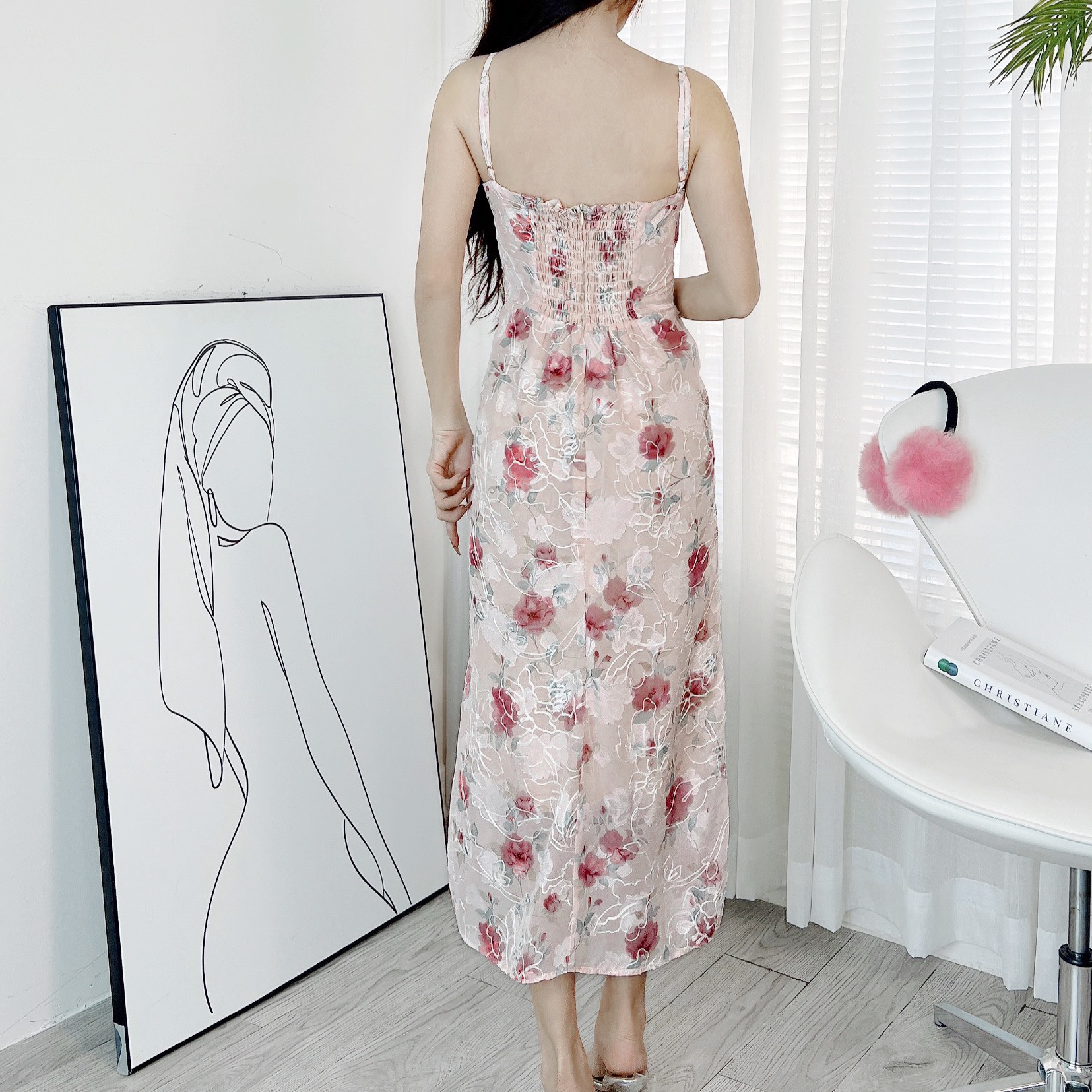 Đầm 2 Dây Thêu Hoa Xẻ Tà Phối Rút Dọc Kèm Áo Khoác Ngoài Đi Du Lịch MIMIX - EA5