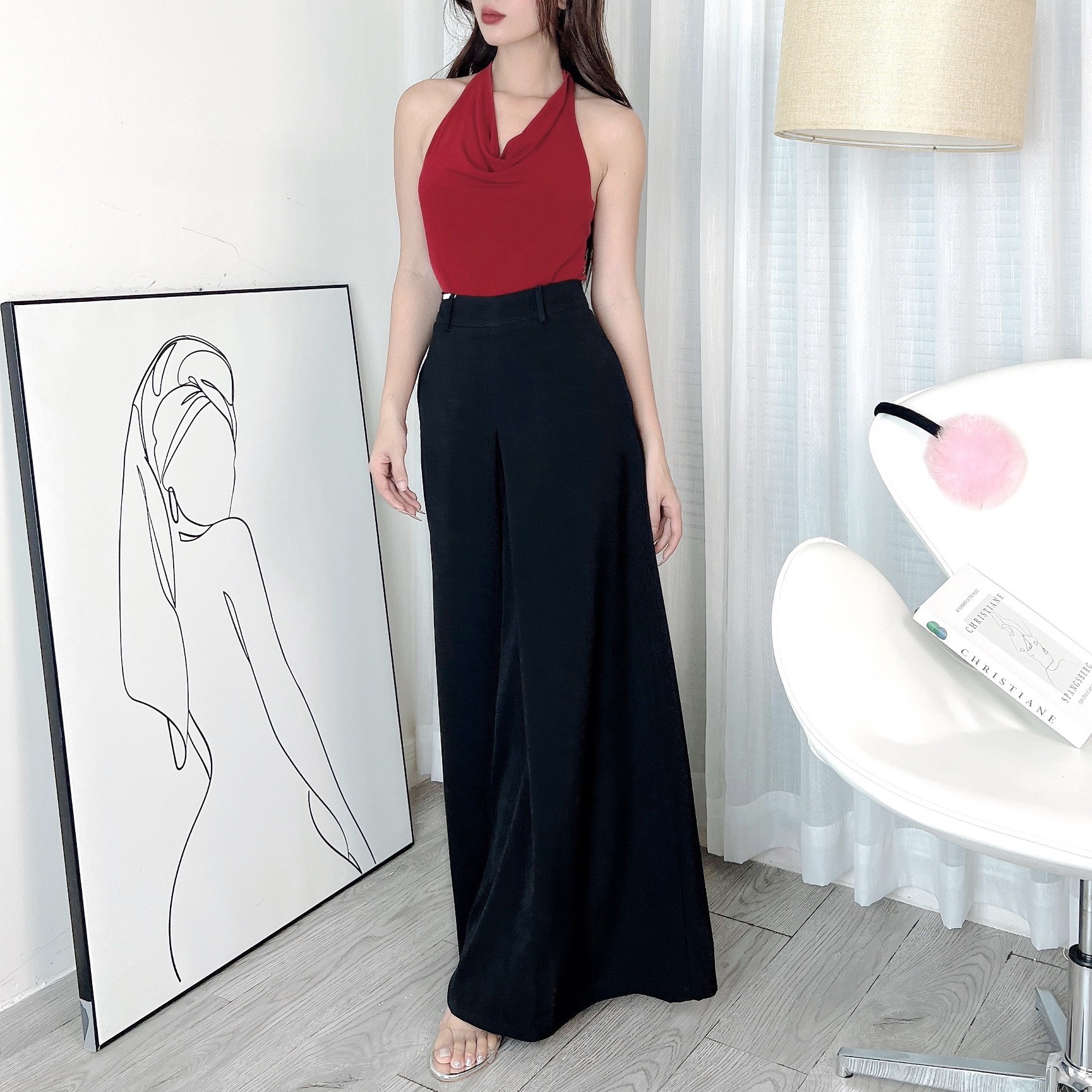 Quần Tây MIMIX Nữ Cạp Cao Ống A Xếp Ly Trước 3 Chất Chéo Hàn Tôn Dáng Công Sở - EA8
