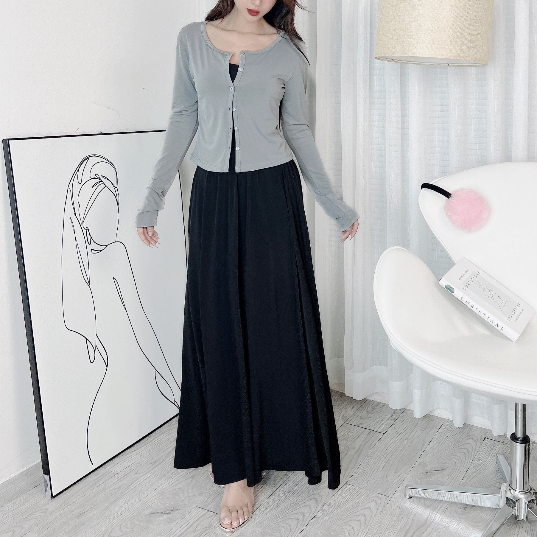 Set Bộ Nữ 3 Món Áo 2 Dây Bún, Chân Váy Dáng Xòe Kèm Áo Khoác Chất Thun Dẻo Đi Du Lịch MIMIX - EA7