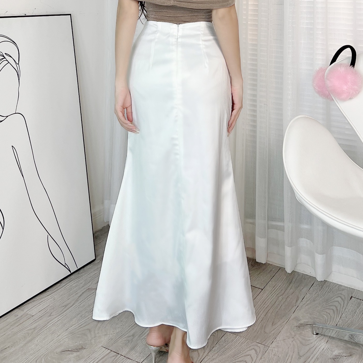 Chân Váy Lụa Trơn Dáng Dài Đuôi Cá Nữ Tính Chất Lụa Vân Gỗ Đi Tiệc Đi Làm MIMIX - DJ3