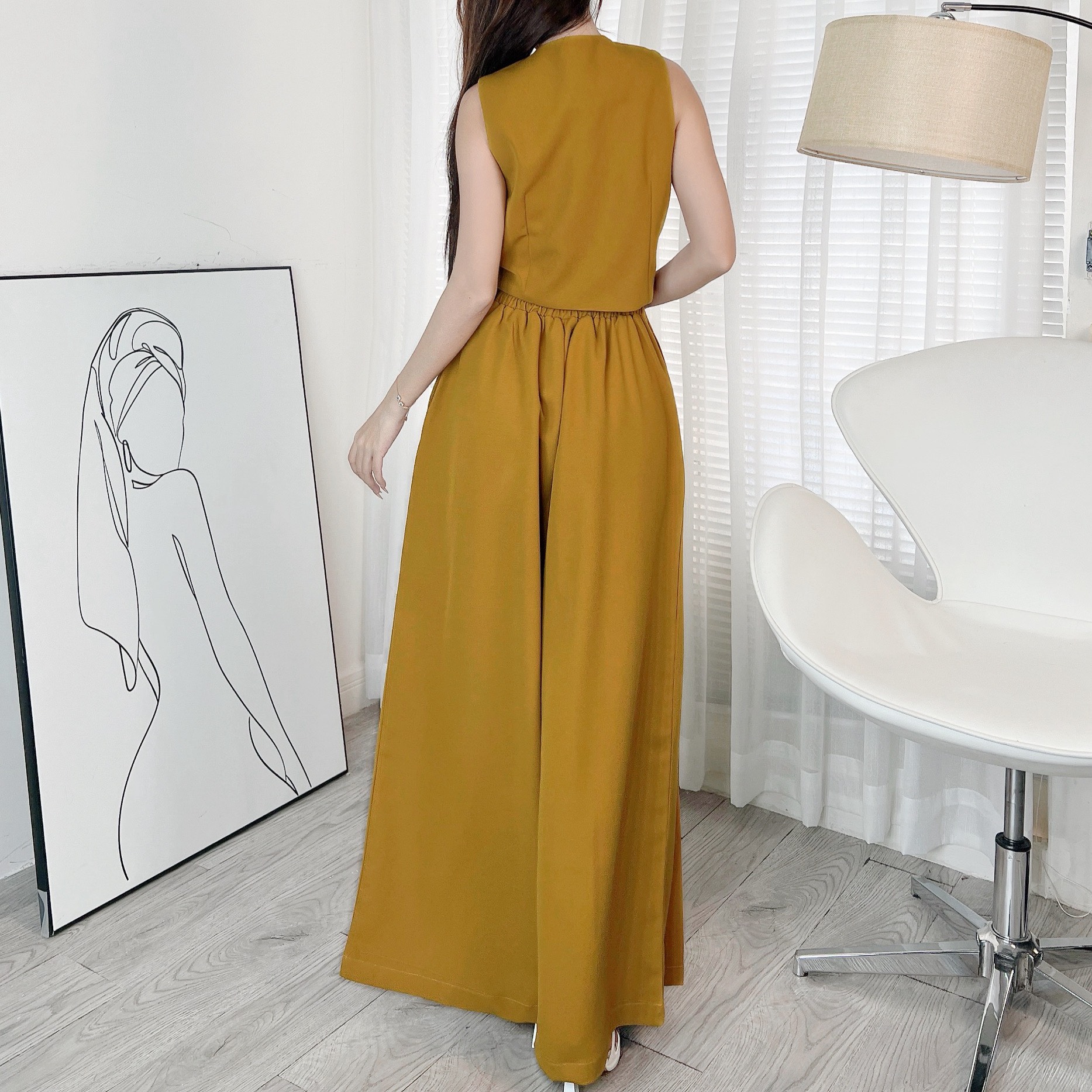 Set Bộ Nữ Áo Gile Phối Nút Mix Quần Ống Rộng Xếp Ly Chất Tuyết Mưa Đi Tiệc MIMIX - DT8