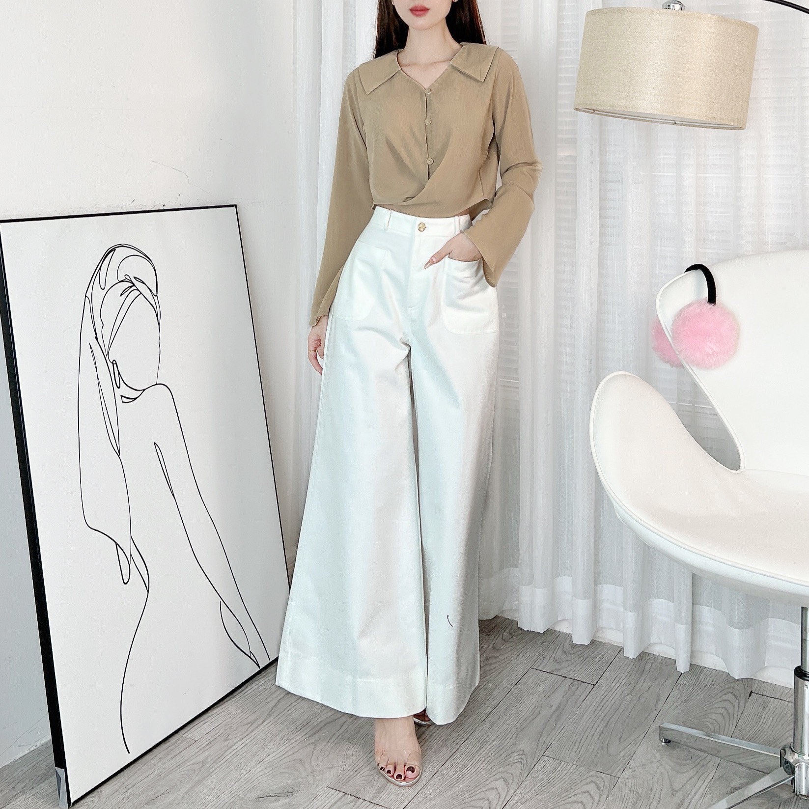 Quần Kaki Dáng Dài Loe Tôn Dáng Phối Túi Trước Đi Làm Đi Tiệc MIMIX - EF3