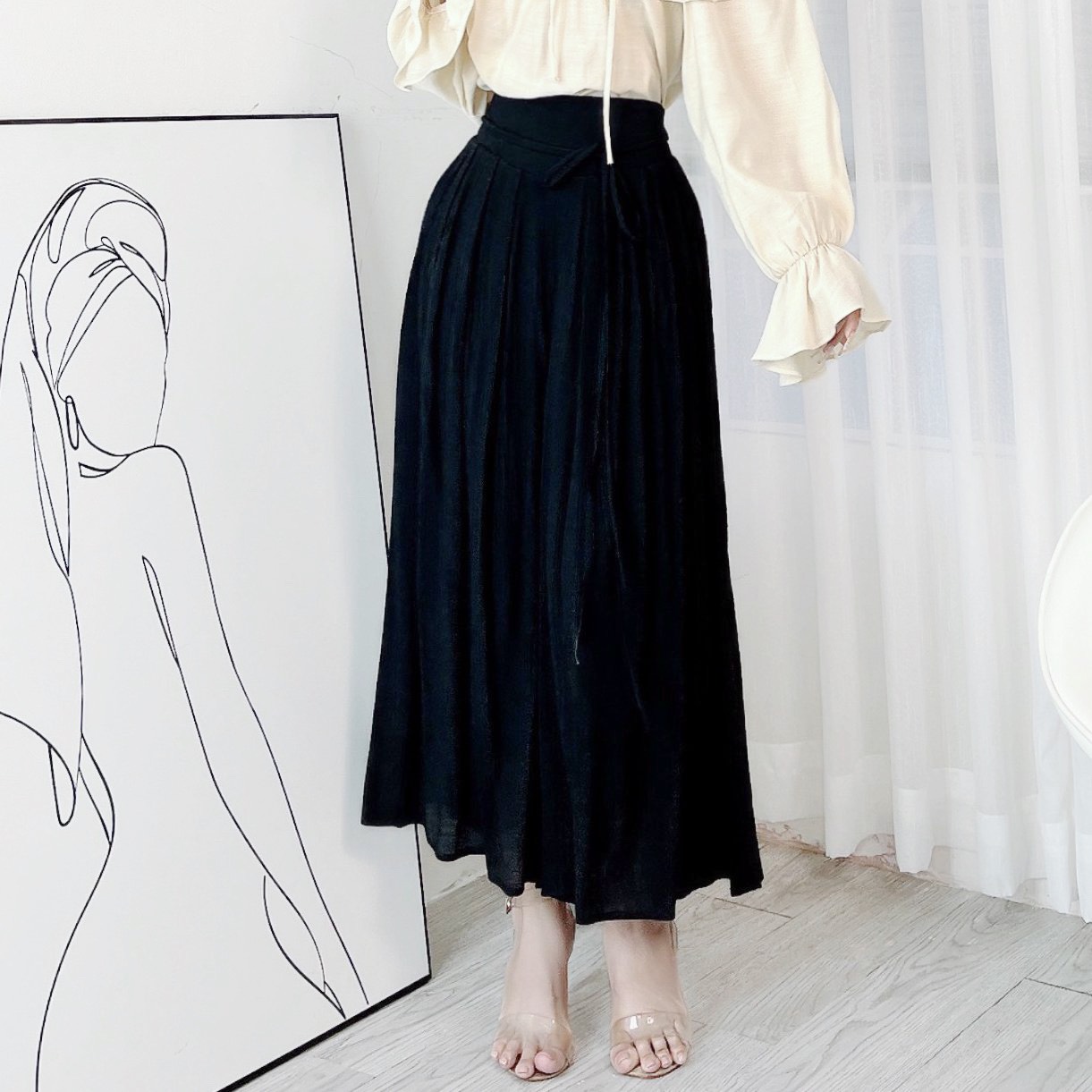 Quần Culottes Nữ Trơn Lưng V Xếp Ly Phối Dây Chất Linen Tơ Sước Đi Biển MIMIX - DQ7