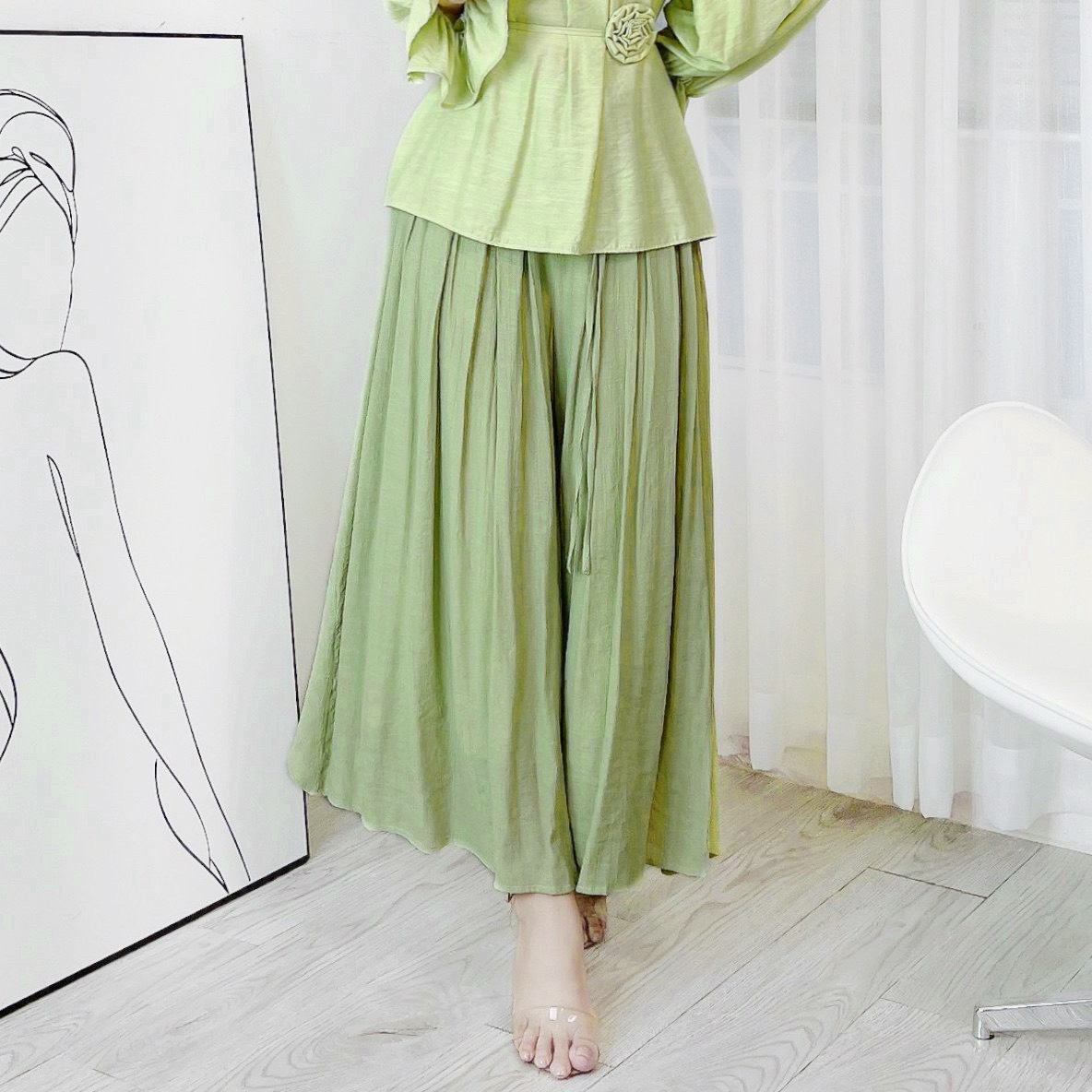 Quần Culottes Nữ Trơn Lưng V Xếp Ly Phối Dây Chất Linen Tơ Sước Đi Biển MIMIX - DQ7