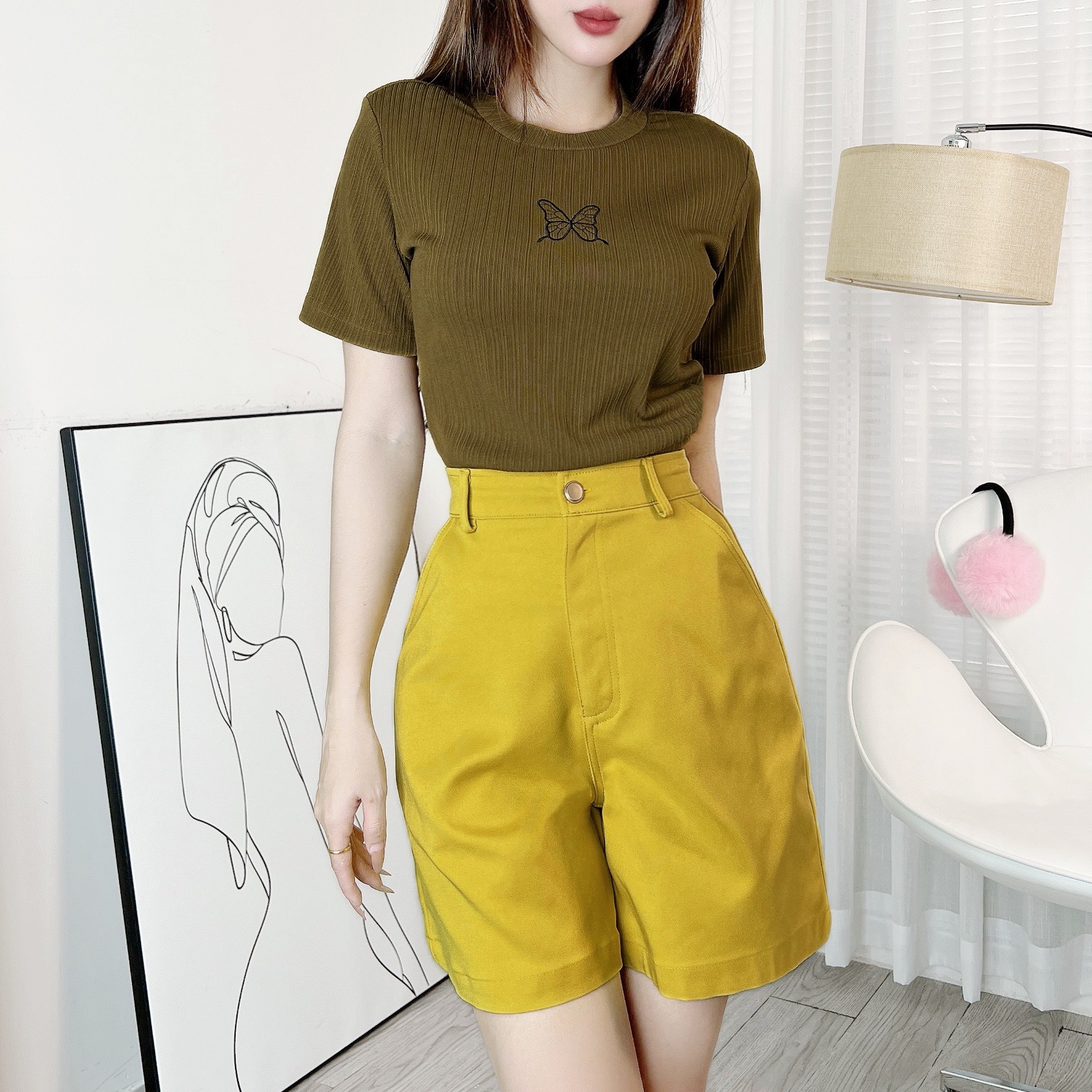 Quần Short Chất Kaki Lụa Trơn Lưng Cao Có Phối Túi 4 Đi Biển MIMIX - EF2