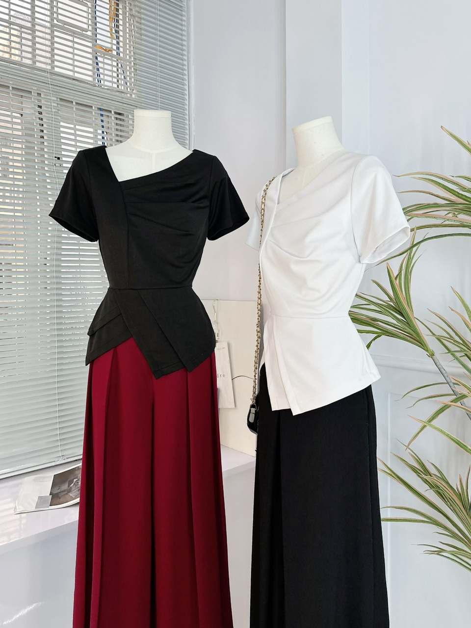 Áo Nữ Kiểu Peplum Trơn Phối Xẻ Tay Ngắn Chất Thun Mịn Dày Công Sở MIMIX - EF5