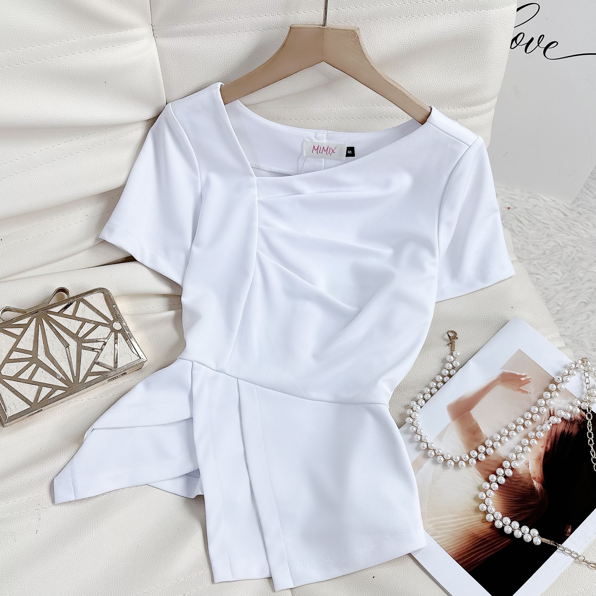 Áo Nữ Kiểu Peplum Trơn Phối Xẻ Tay Ngắn Chất Thun Mịn Dày Công Sở MIMIX - EF5