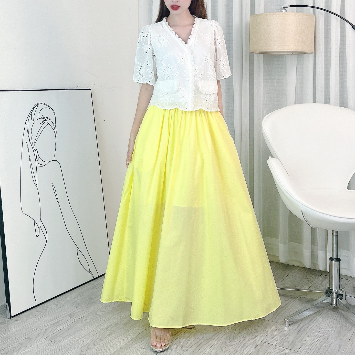 Chân Váy Trơn Nữ Dáng Dài Rộng Xòe Phong Cách Dễ Thương Chất Thô Kate Đi Biển Đi Làm MIMIX - EJ4