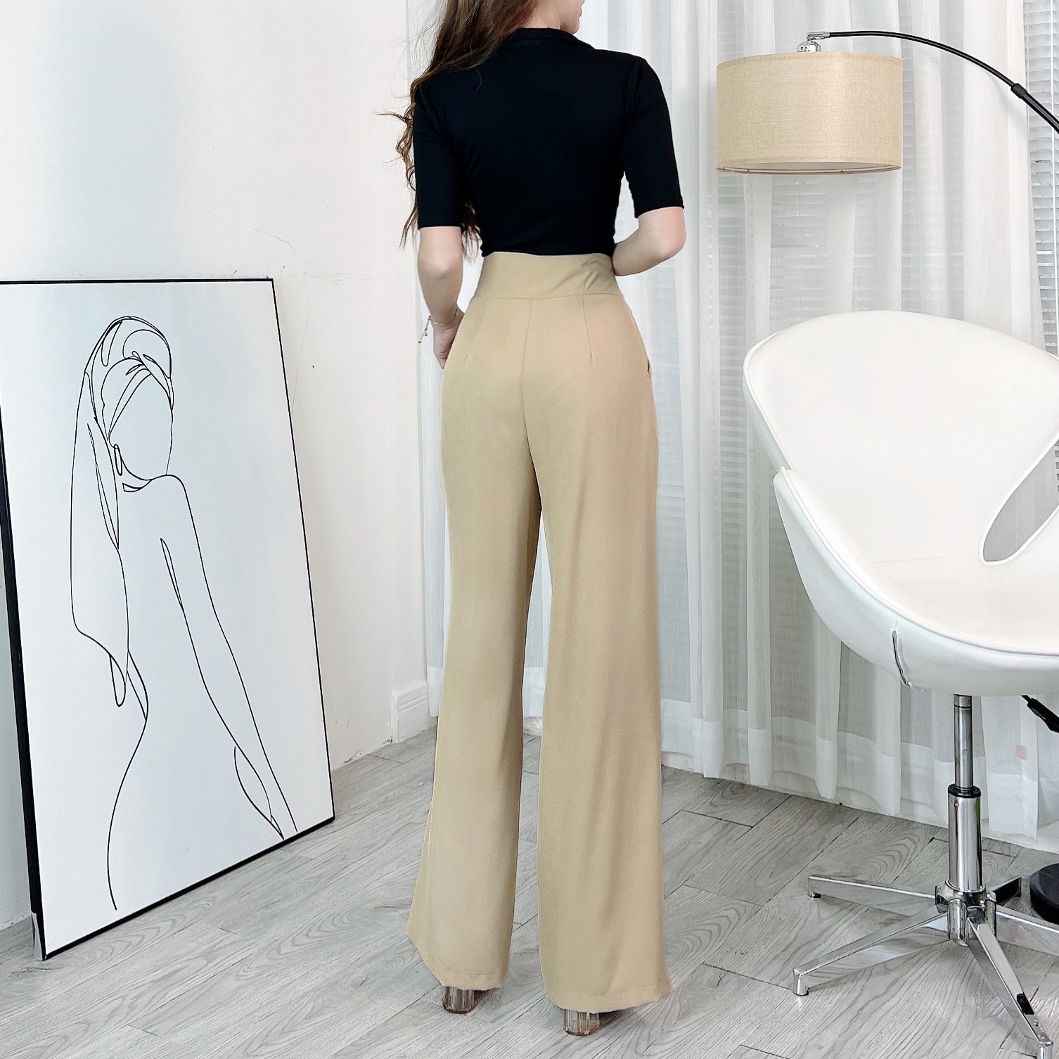 Quần Tây Cạp Cao Ống Suông Dài Đai Phối Xích 2 Màu Basic Chất Chéo Hàn Công Sở MIMIX - EJ1