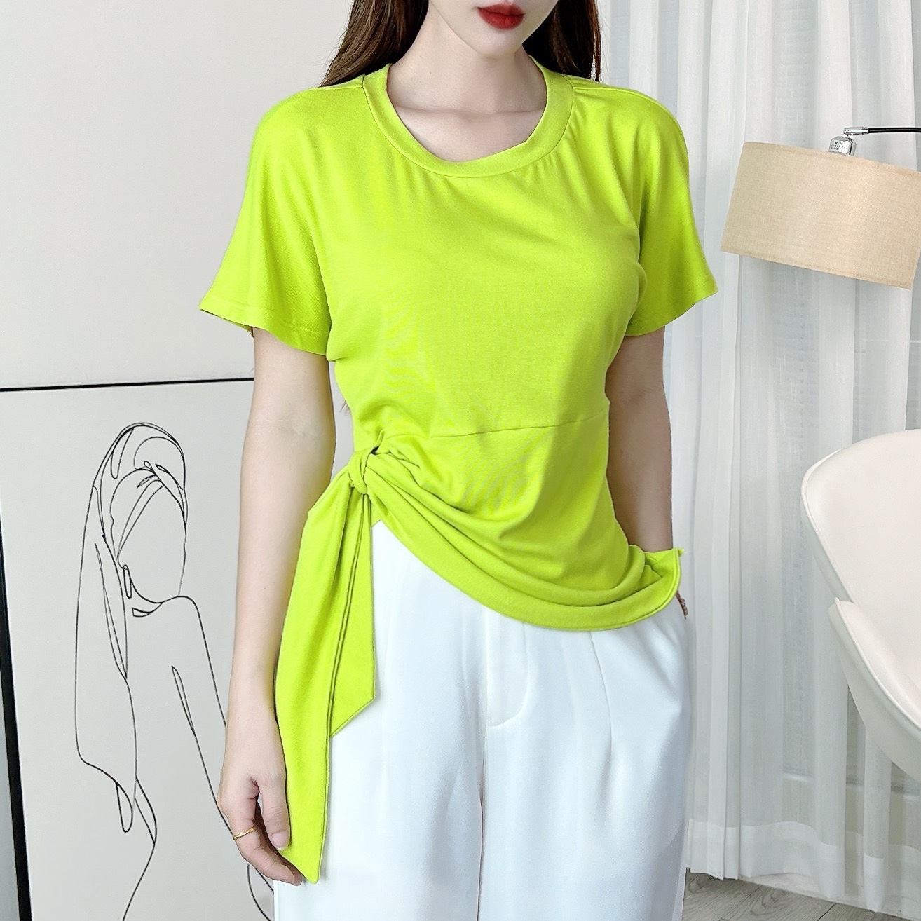 Áo Thun Trơn Cổ Tròn Tay Hến Phối Thắt Eo Chất Thun Rip Lạnh QC Đi Du Lịch MIMIX - EK0