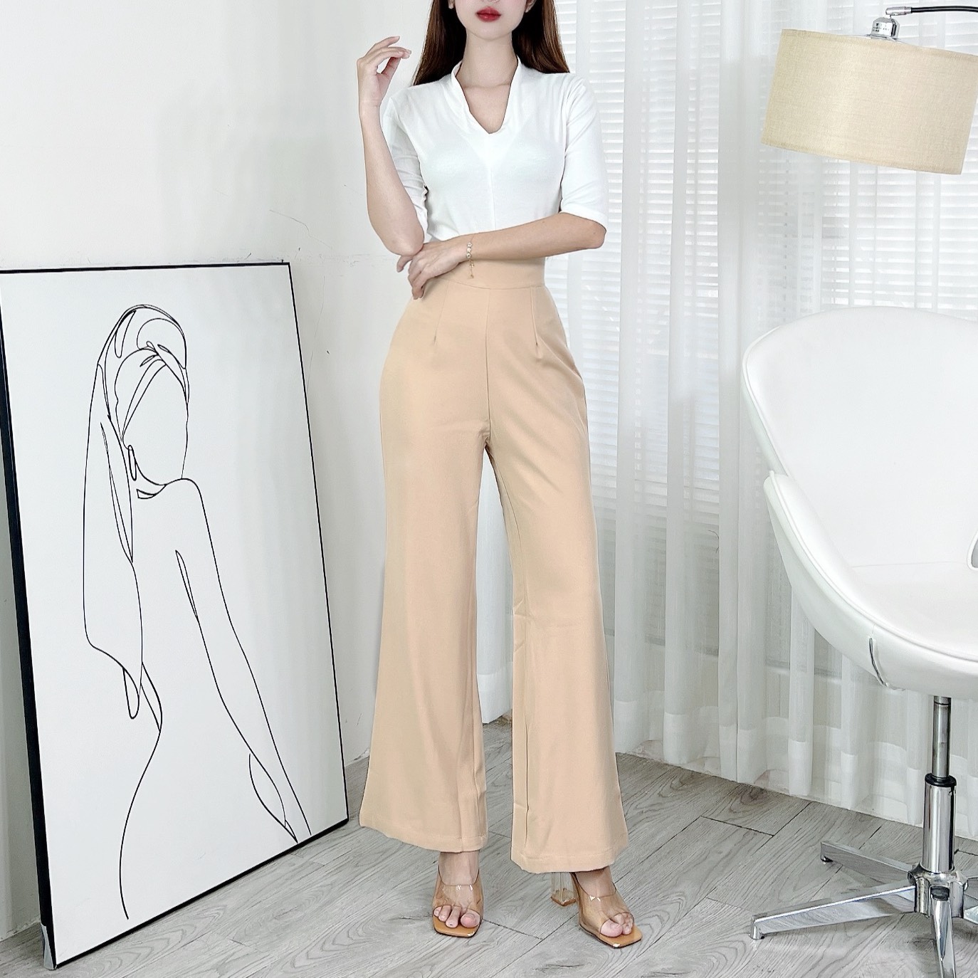 Áo Thun Nữ Cổ Tim Tay Ngắn Trơn Chất Borip QC Đi Làm Đi Du Lịch MIMIX - EI0