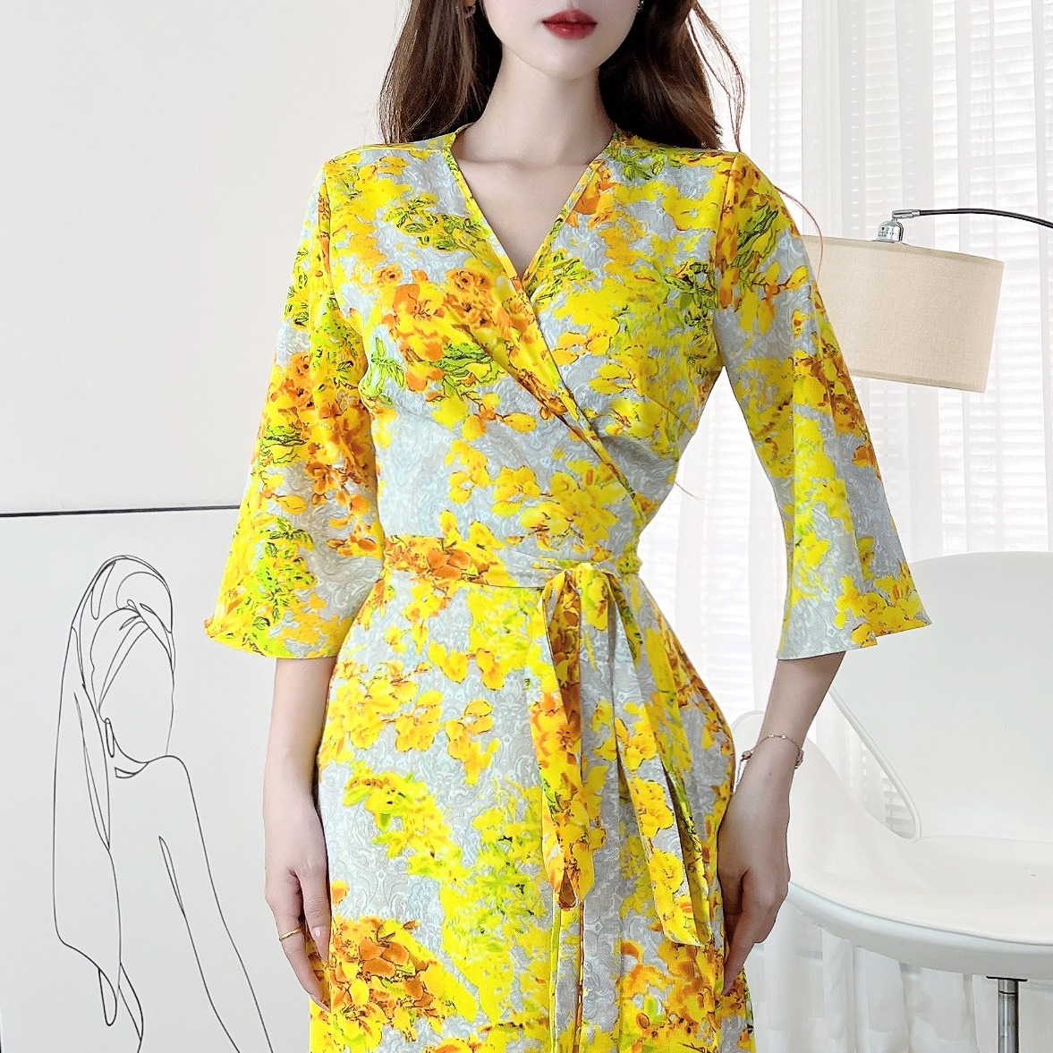 Đầm Maxi Hoa Đắp Chéo Kiểu Nữ Tay Loe Dáng Dài Đuôi Cá Chất Lụa Mango Đi Biển MIMIX - CN8