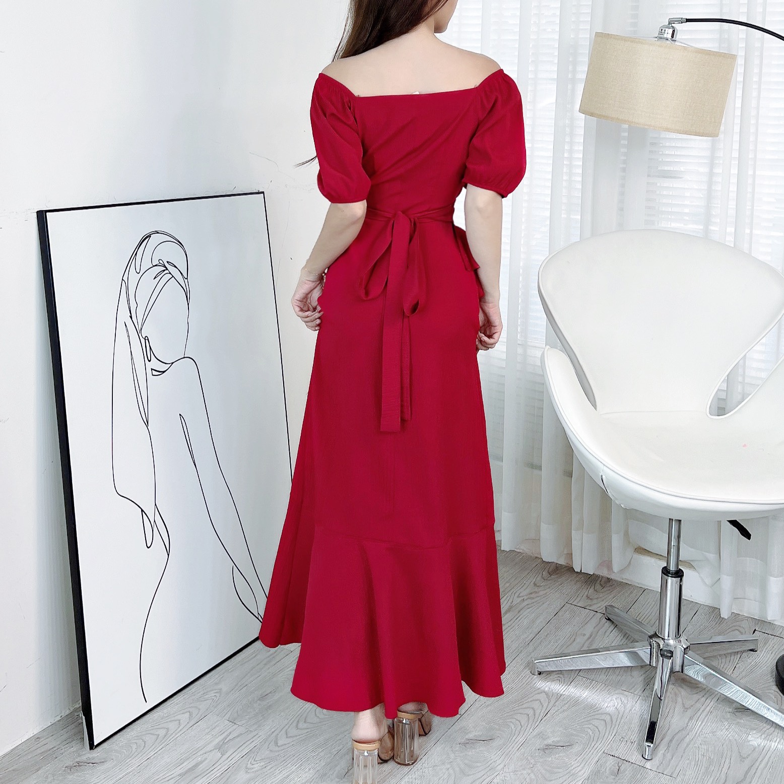 Đầm Maxi Đắp Chéo Viền Bèo Tay Bí 3 Màu Chất Đũi Vân Gỗ Đi Biển MIMIX - EO2