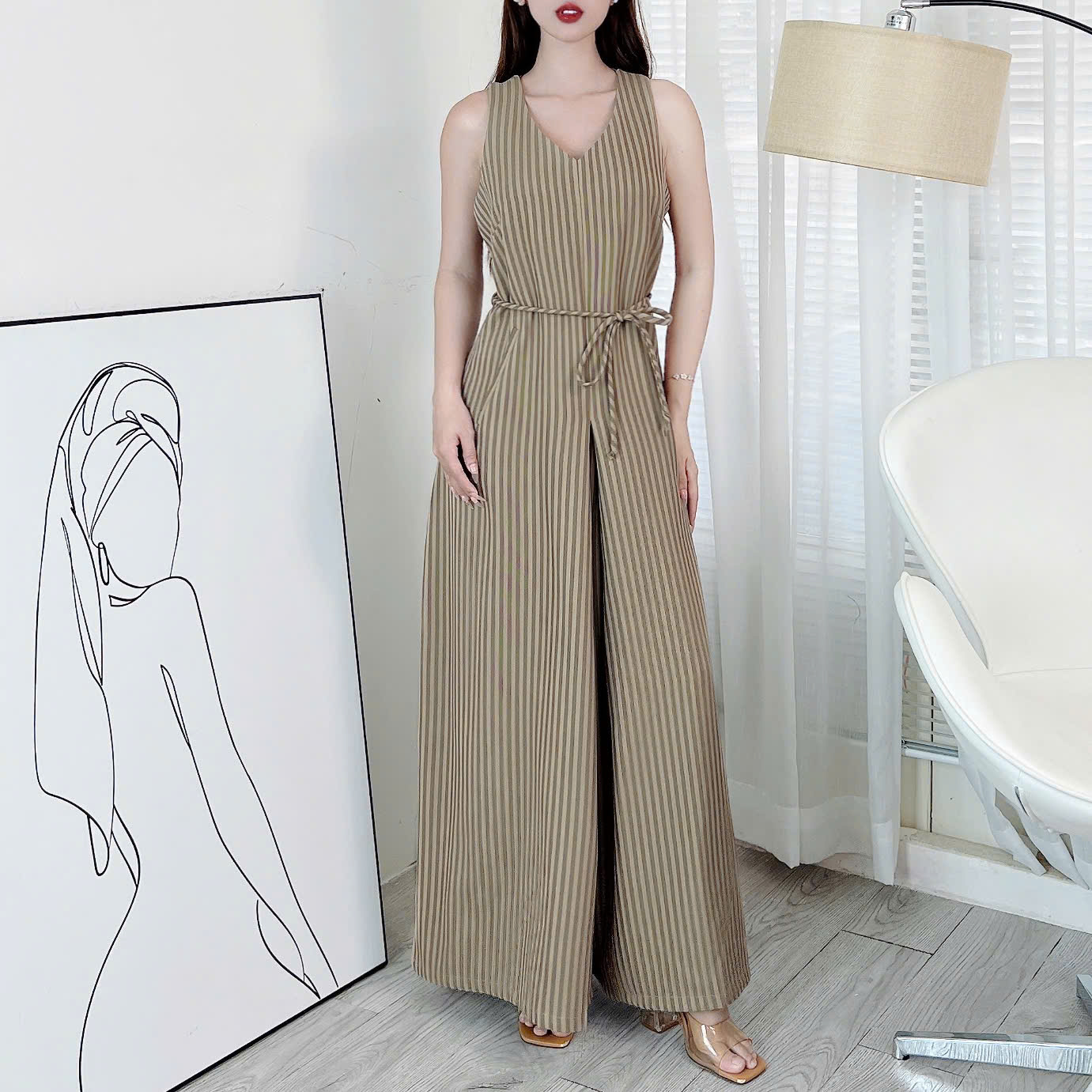 Jumpsuit Nữ Dáng Dài Giả Váy Chất Boi Mềm Đan Xương Cá Đi Biển MIMIX - EQ9