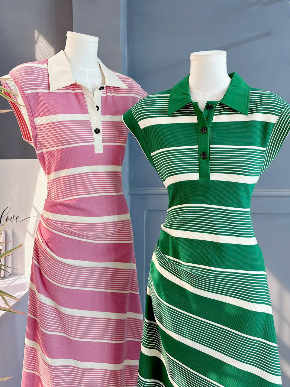 Đầm Polo Sọc Cổ Sơ Mi Tay Ngắn Phối Nhún Eo Chất Thun QC Đi Tiệc MIMIX - EM7