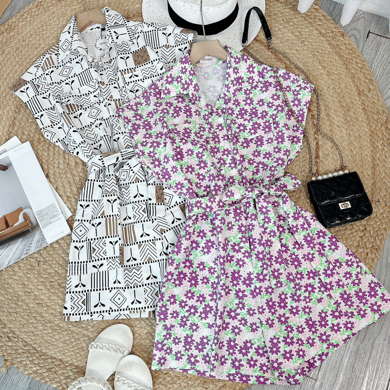 Jumpsuit Short Hoa Phối Túi Hộp Chất Linen Bột Đi Du Lịch MIMIX - ES5