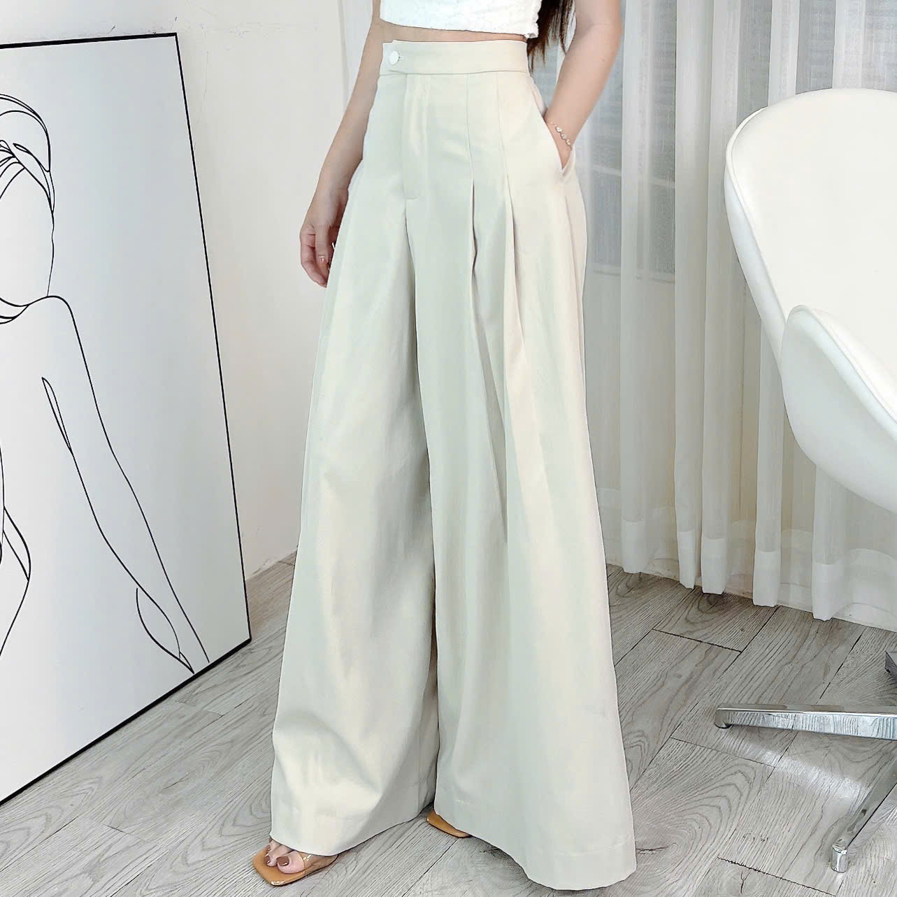 Quần Kaki Trơn Nữ Xếp Ly Ống Rộng Chất Kaki Mền Đi Tiệc Đi Làm MIMIX - ES1