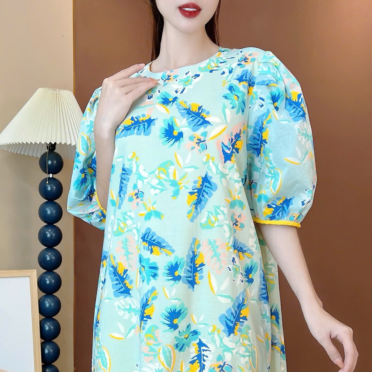 Váy Maxi Baby Doll Cổ Tròn Tay Ngắn Họa Tiết In Hoa Tay Ngắn Chất Boi In Hoa Lót Lụa Đi Biển MIMIX - ES8