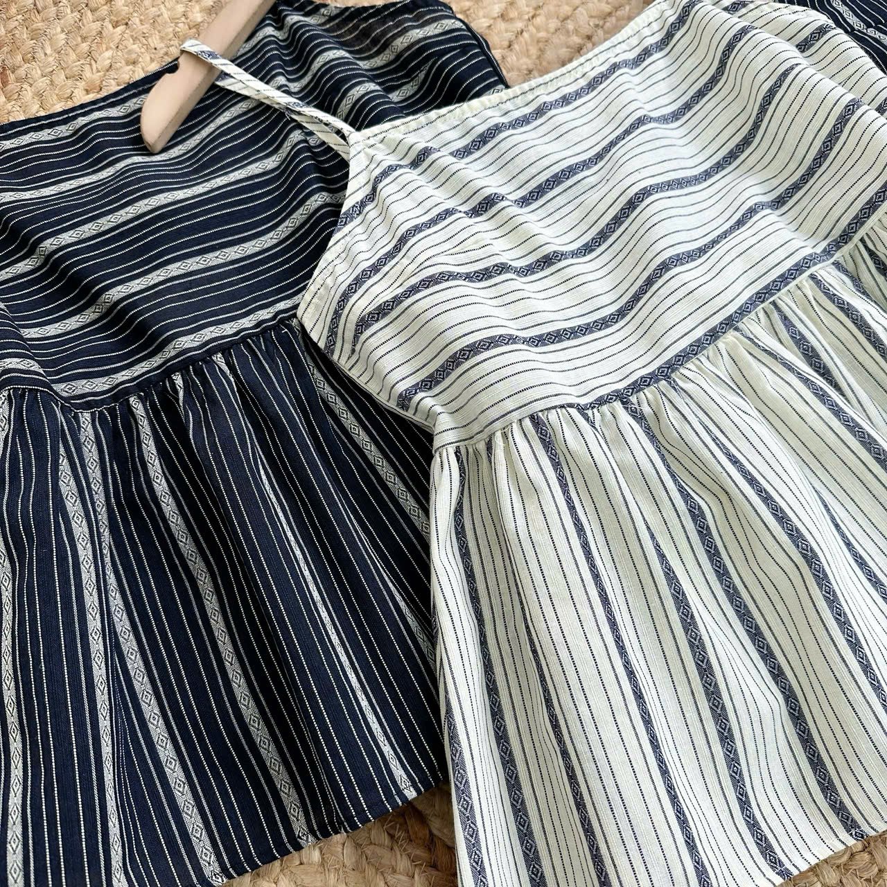 Set Baby Doll Nữ Áo 2 Dây Kèm Quần Ống Suông Dài Chất Cotton Sọc Thổ Cẩm Đi Du Lịch MIMIX - EO3