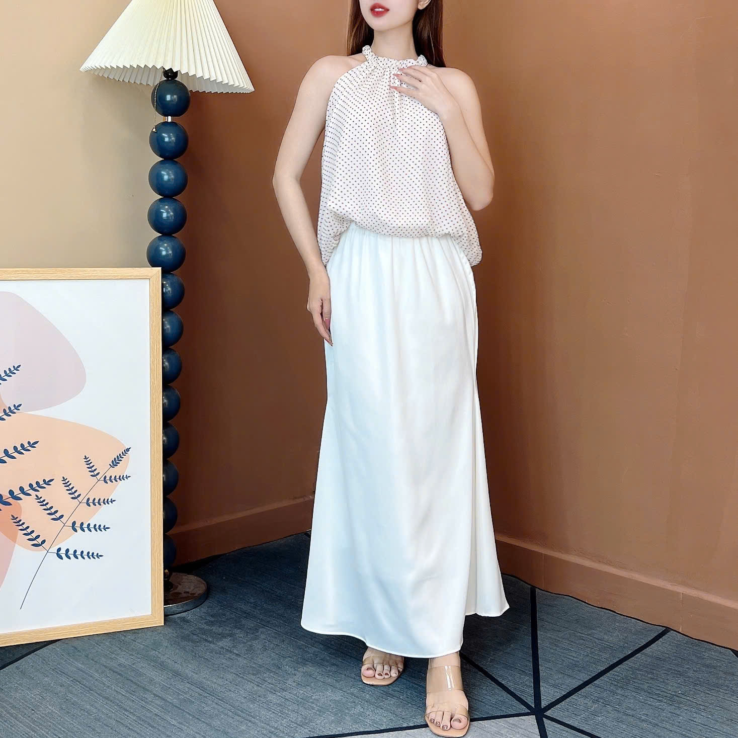 Set Váy Nữ Áo Form Bí Sát Nách Mix Chân Váy Lụa Đuôi Cá Đi Biển Đi Tiệc MIMIX - EU0