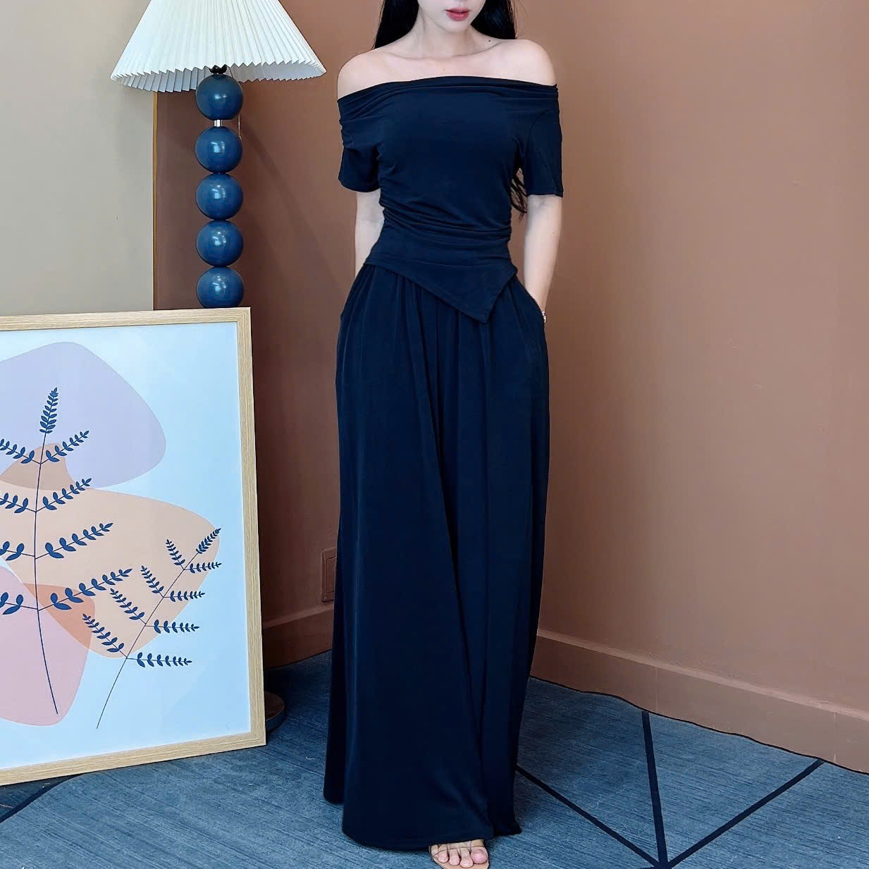 Set Bộ Nữ Áo Thun Tà Nhọn Mix Quần Dáng Dài Chất Thun Dẻo Rayon Đi Dạo Phố MIMIX - EW4
