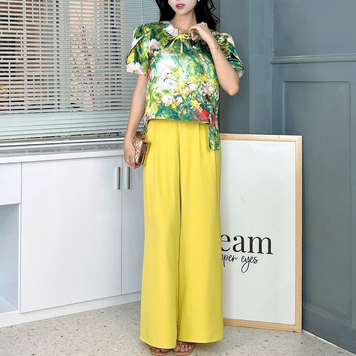 Set Bộ Nữ Áo Cut Out Vạt Trước Mix Quần Suông Dài Đi Dạo Phố Đi Du Lịch MIMIX - EZ1