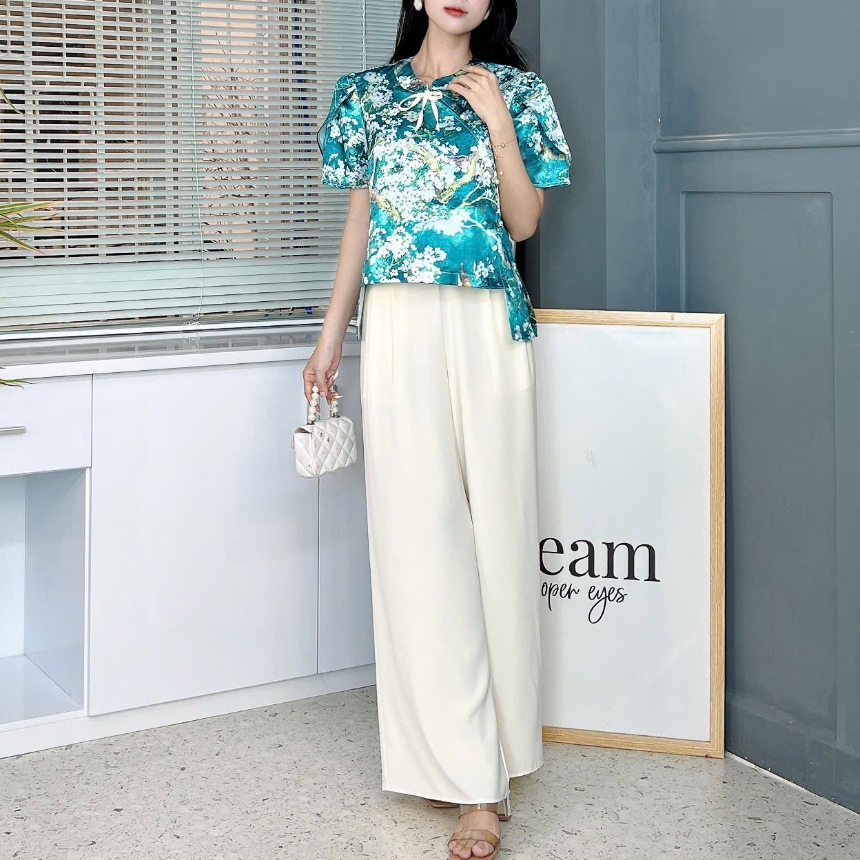 Set Bộ Nữ Áo Cut Out Vạt Trước Mix Quần Suông Dài Đi Dạo Phố Đi Du Lịch MIMIX - EZ1