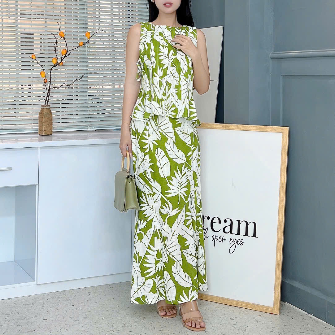 Set Váy Nữ Áo Sát Nách Nơ Đôi Mix Chân Váy Đuôi Cá Dáng Dài Chất Linen Gân Đi Biển MIMIX - FA0