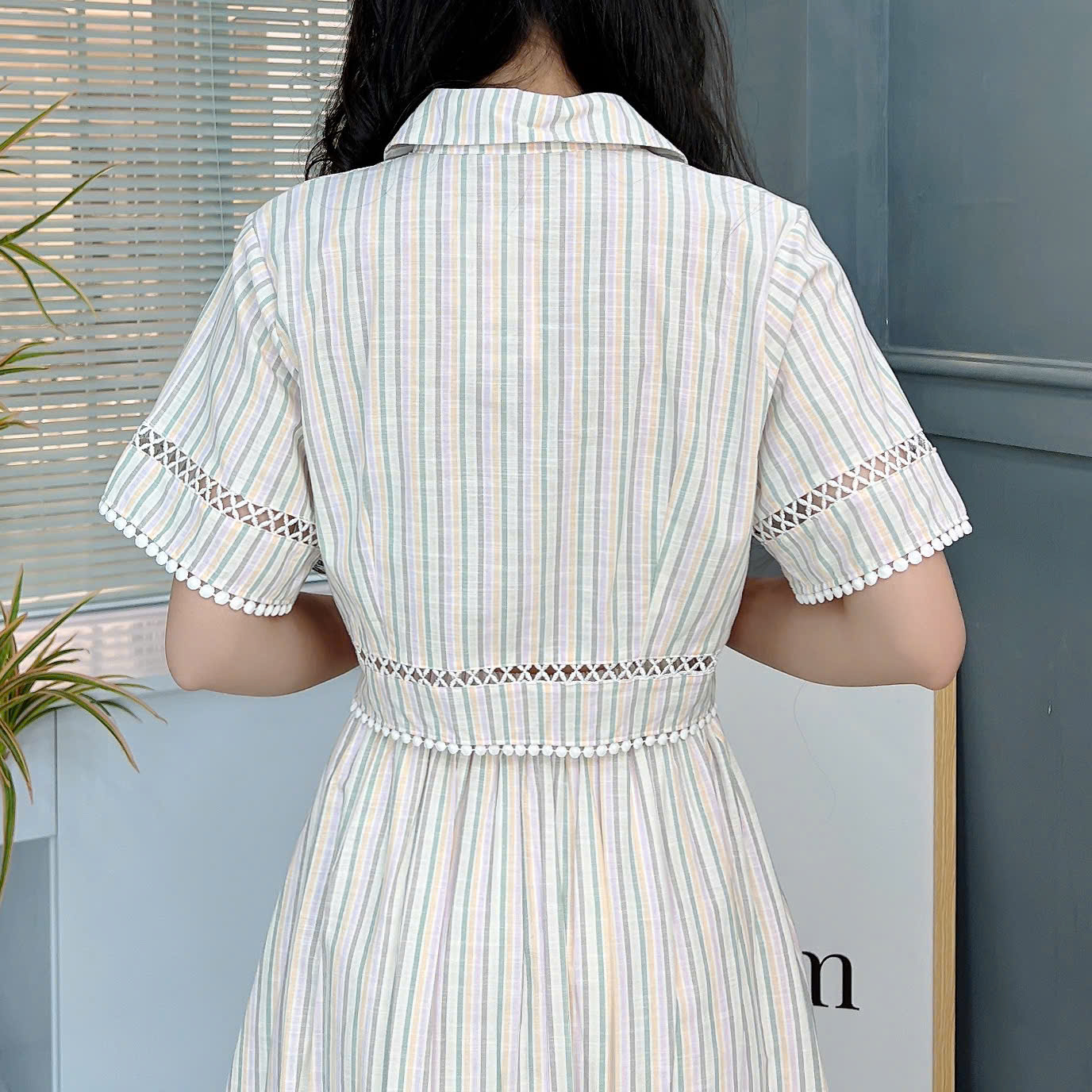 Set Váy Áo Sơ Mi Mix Chân Váy Phối Ren Dáng Dài Xòe Chất Linen Đi Dạo Phố MIMIX - FB9