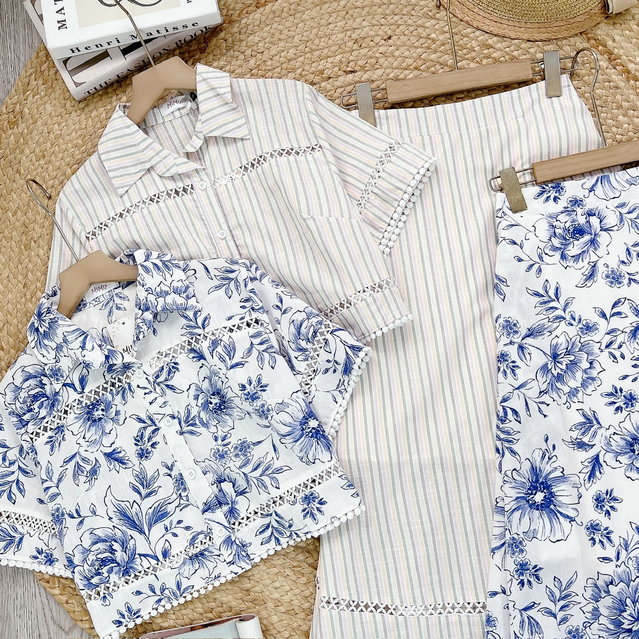 Set Váy Áo Sơ Mi Mix Chân Váy Phối Ren Dáng Dài Xòe Chất Linen Đi Dạo Phố MIMIX - FB9