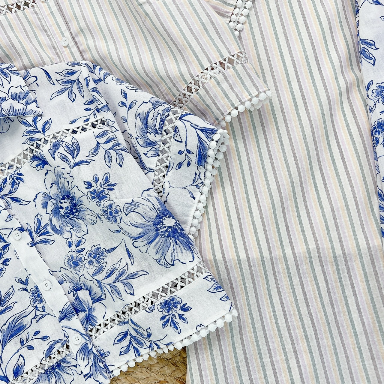 Set Váy Áo Sơ Mi Mix Chân Váy Phối Ren Dáng Dài Xòe Chất Linen Đi Dạo Phố MIMIX - FB9