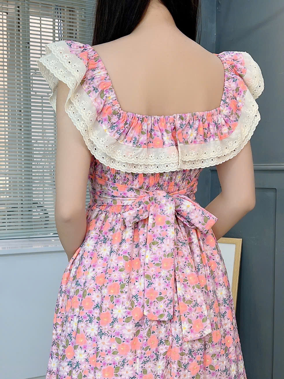 Đầm Bèo Hoa Cổ Viền Ren Cotton Đi Dạo Phố MIMIX FO1