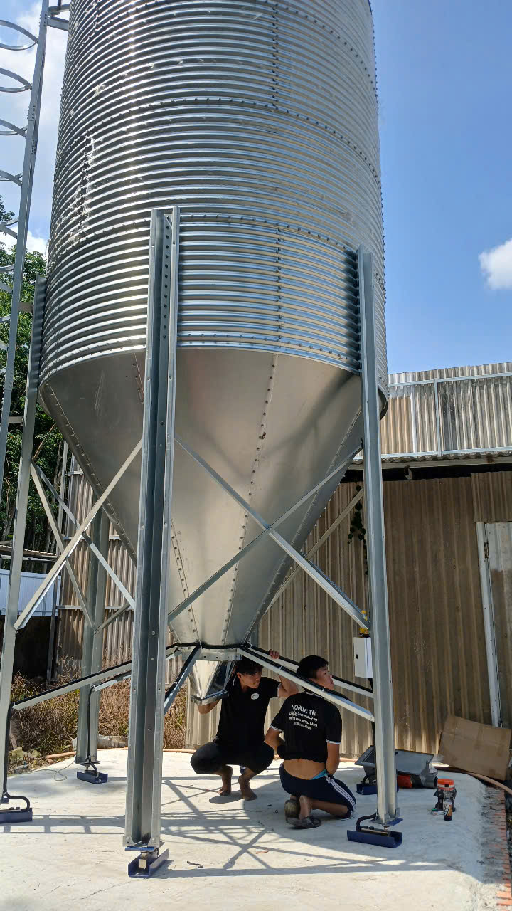 THI CÔNG LẮP ĐẶT BỒN SILO CHỨA CÁM 18 TẤN CHO TRANG TRẠI CHĂN NUÔI VỊT
