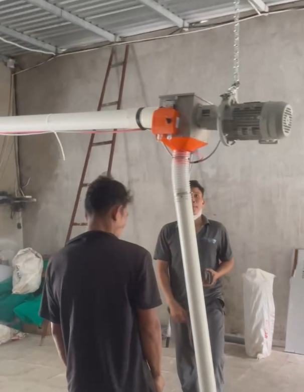 ĐƯỜNG TRUNG CHUYỂN CÁM DÀI 10M TỪ SILO VÀO HOPPER ÂM TRONG NHÀ CÁM CỦA TRẠI VỊT 12X80M