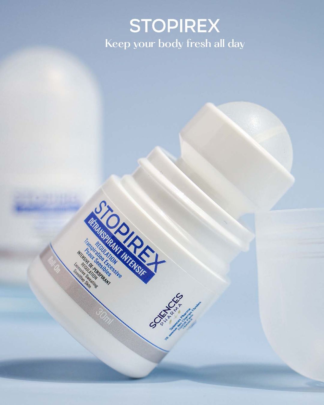 Lăn khử mùi & Ngăn tiết mồ hôi Chuyên sâu STOPIREX DETRANSPIRANT INTENSIF - Khử mùi cơ thể cho Nam, Nữ (30ml)