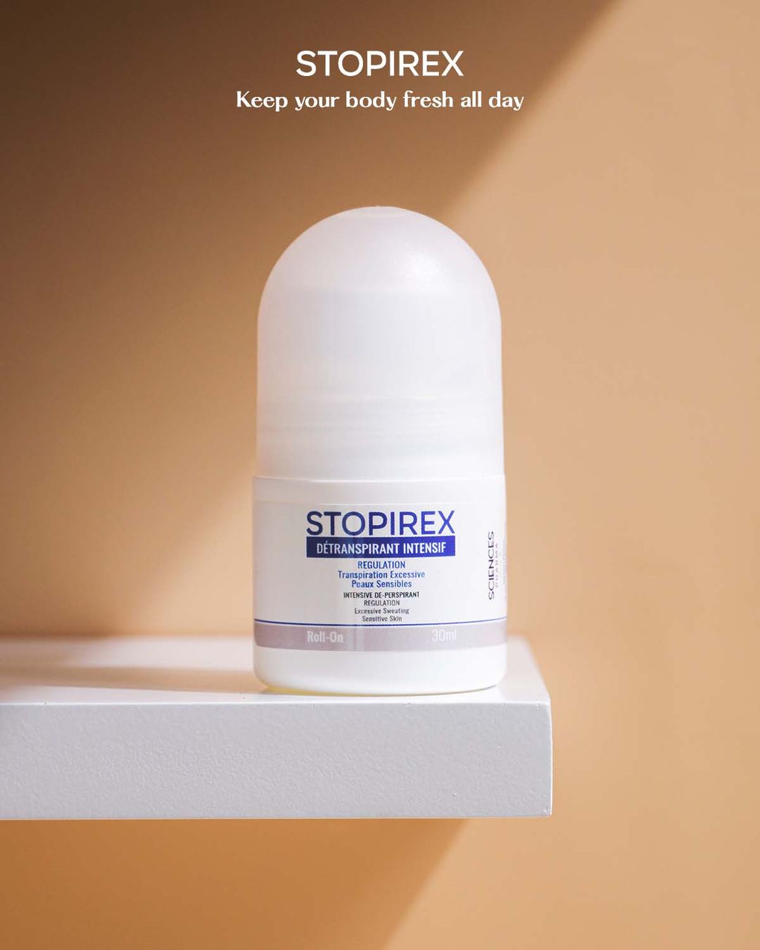 Lăn khử mùi & Ngăn tiết mồ hôi Chuyên sâu STOPIREX DETRANSPIRANT INTENSIF - Khử mùi cơ thể cho Nam, Nữ (30ml)