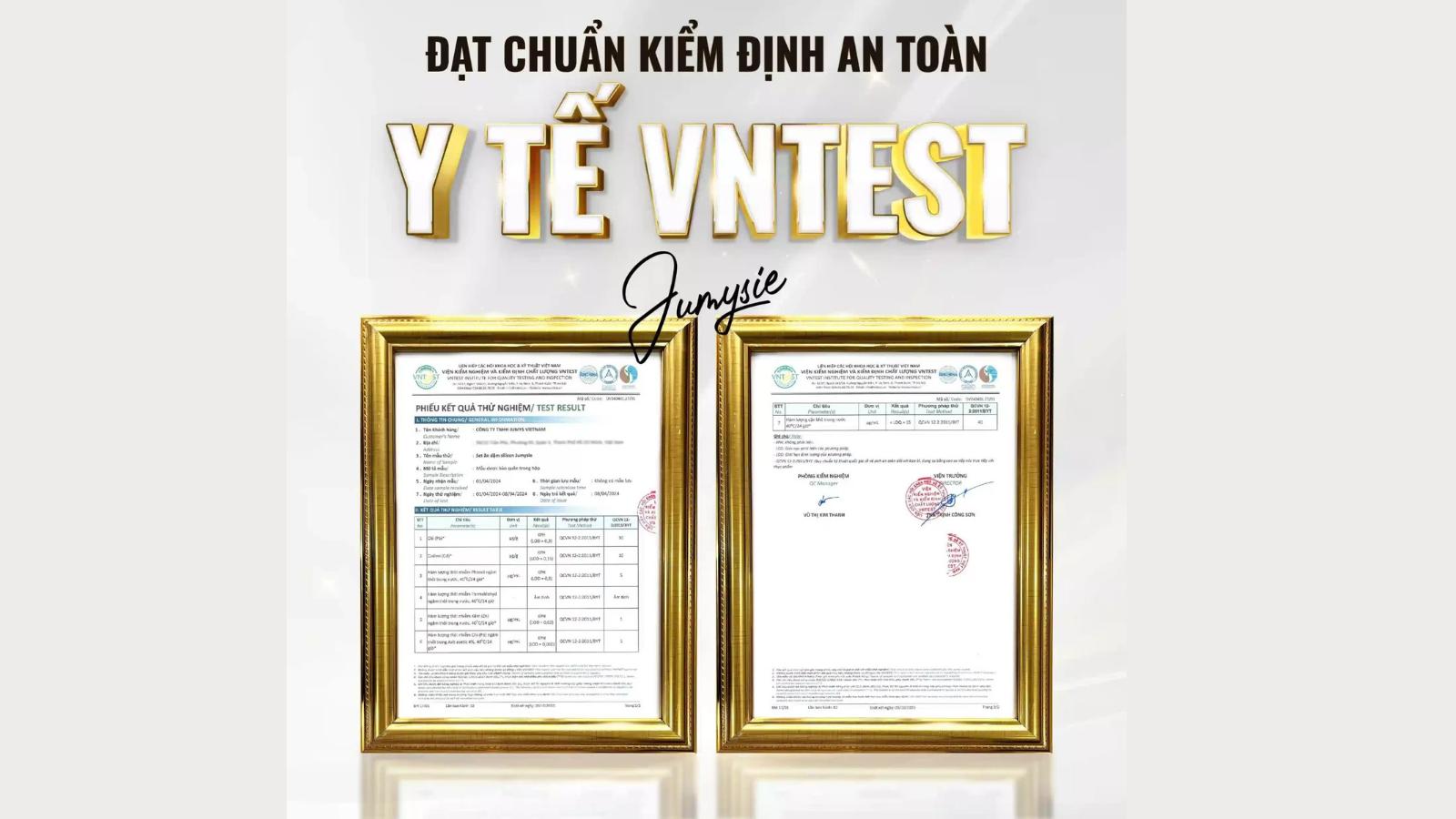 Giấy chứng nhận đạt chuẩn kiểm định an toàn y tế VNTEST