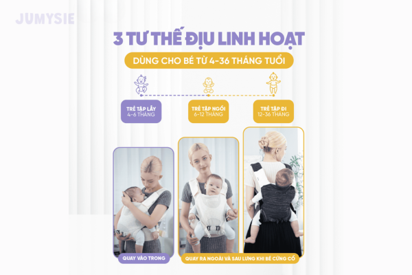 3 tư thế địu linh hoạt của Địu trợ lực cao cấp E8