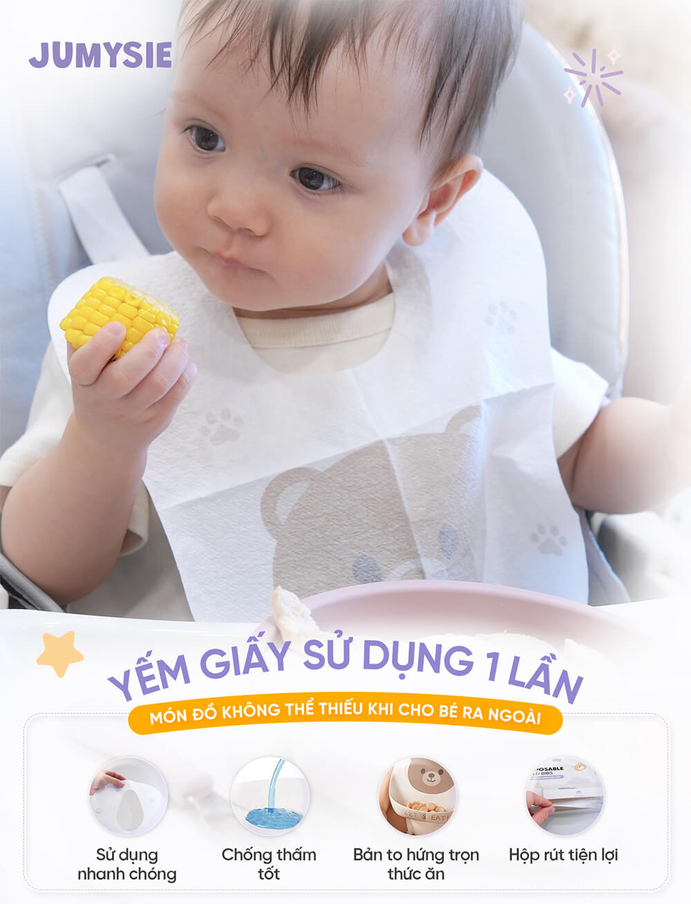 Bé sử dụng yếm ăn dặm dùng 1 lần Jumysie