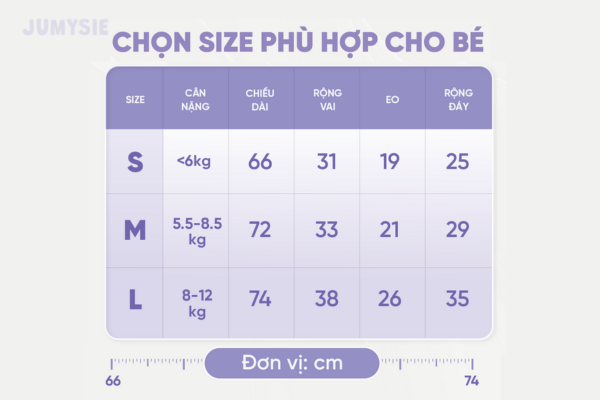 Bảng size nhộng chũn em bé Jumysie 