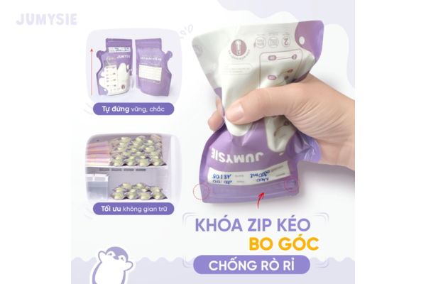 Túi Trữ Sữa Cảm Biến Nhiệt Jumysie có khoá zip chống rò rỉ hiệu quả