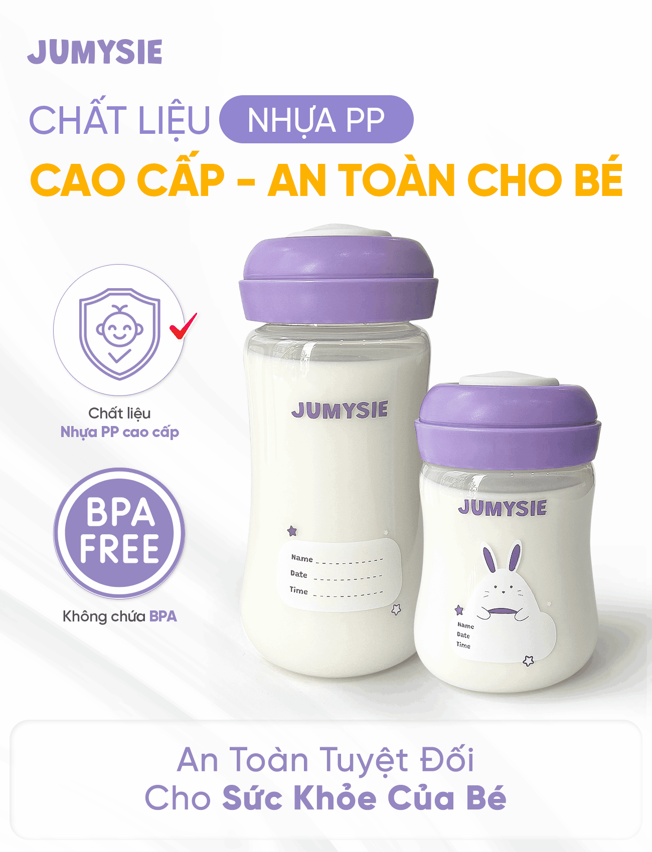 Bình Trữ Sữa 180ml/260ml Jumysie - Cổ Rộng, Chống Sặc, An Toàn