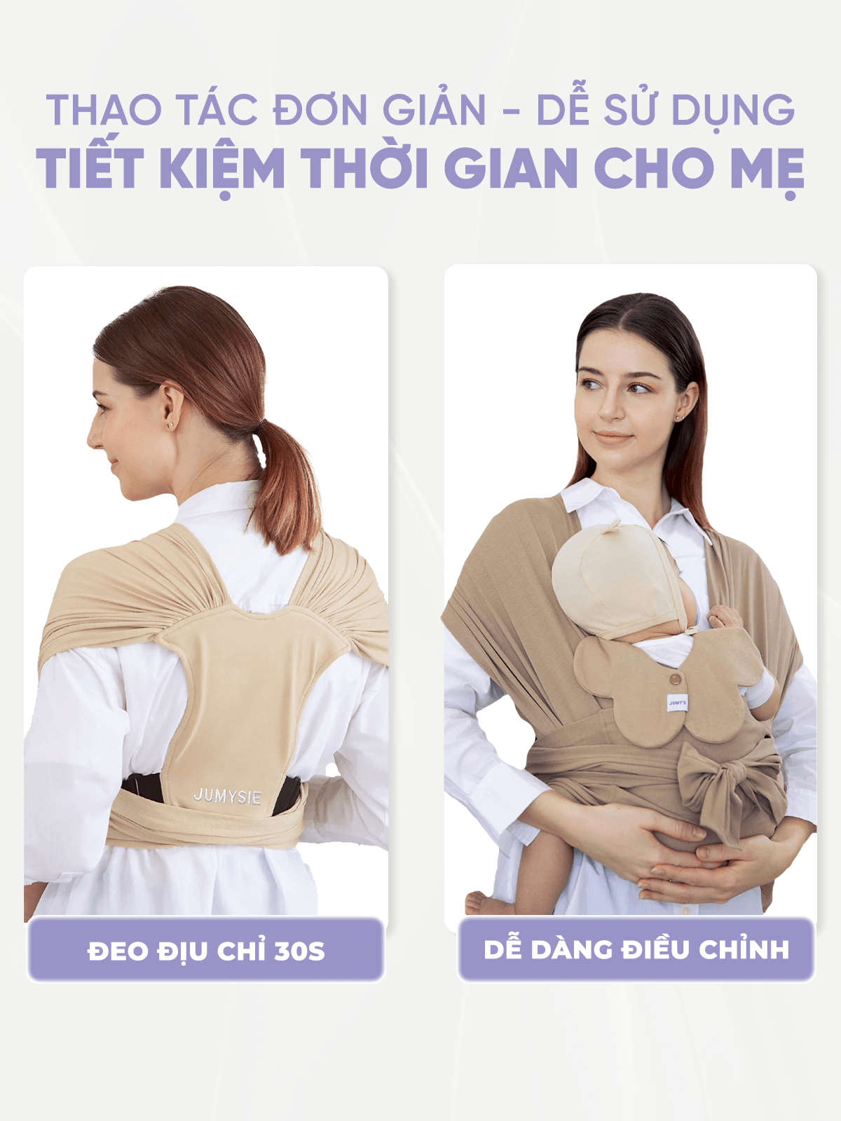 Địu Vải Jumysie - Màu Choco, Cotton Êm Ái Cho Bé Sơ Sinh Đến 18 Tháng