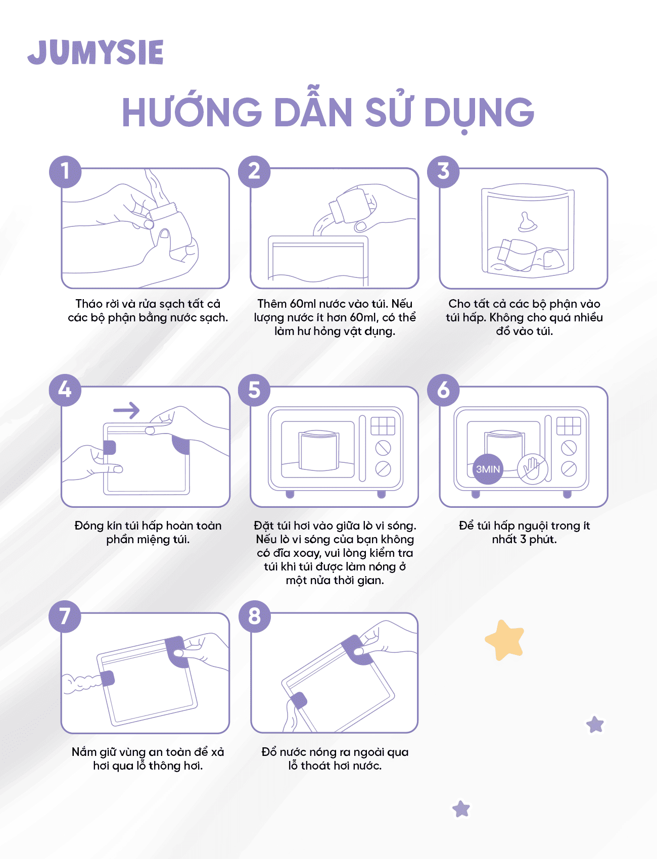 Túi tiệt trùng bình sữa Jumysie chống thấm nước tiện lợi và tiết kiệm