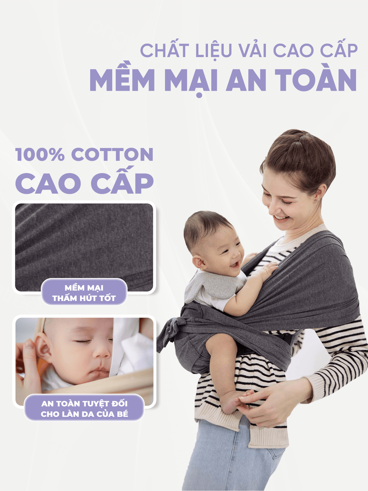 Địu Vải Jumysie - Màu Choco, Cotton Êm Ái Cho Bé Sơ Sinh Đến 18 Tháng
