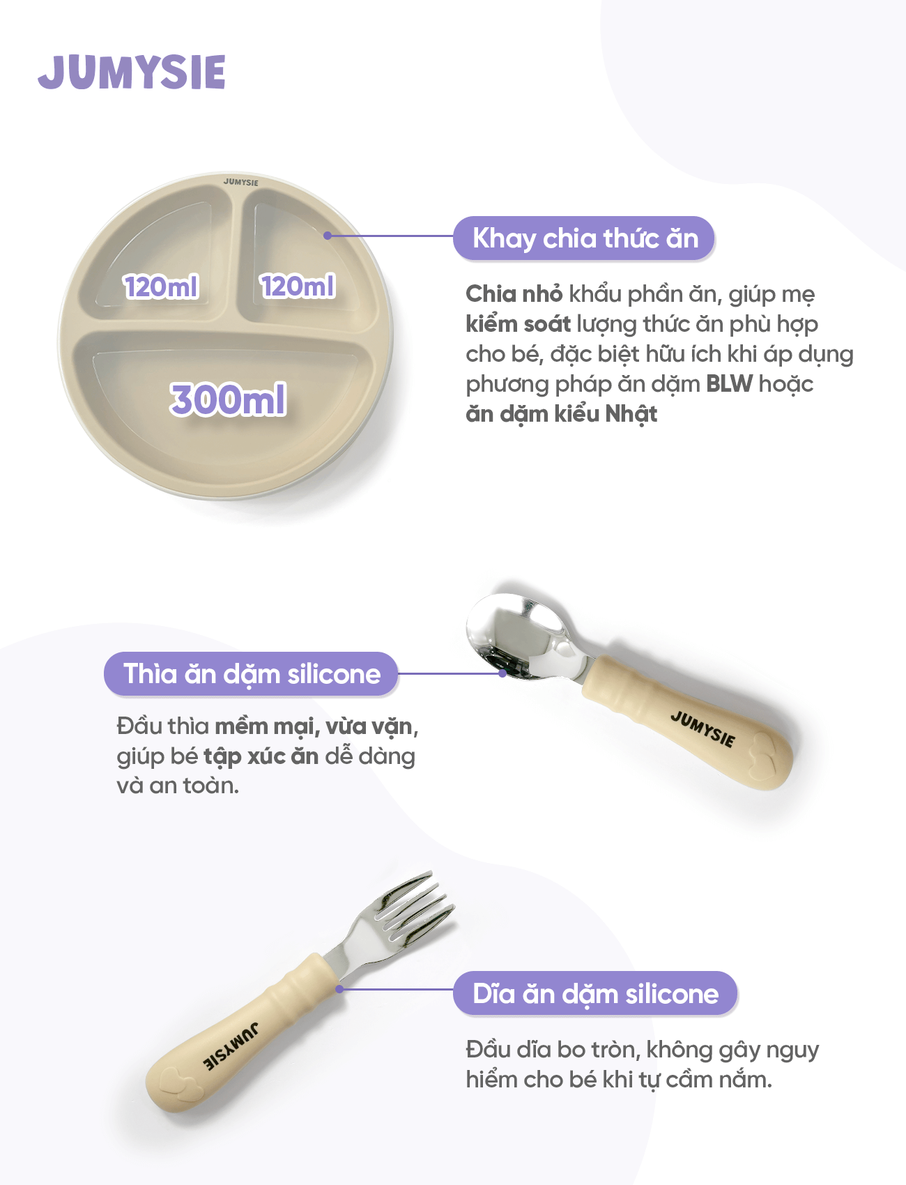 Set ăn dặm 3 món silicone Jumysie